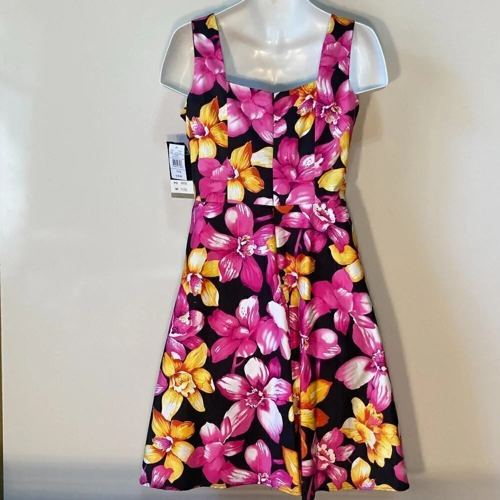 Scarlett SZ 11/12 NWT Black tropical print sateen sundress Italian Preppy Parisi